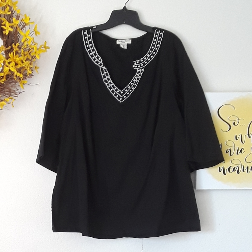 Black Wide Sleeved Tunic Style Beaded Top